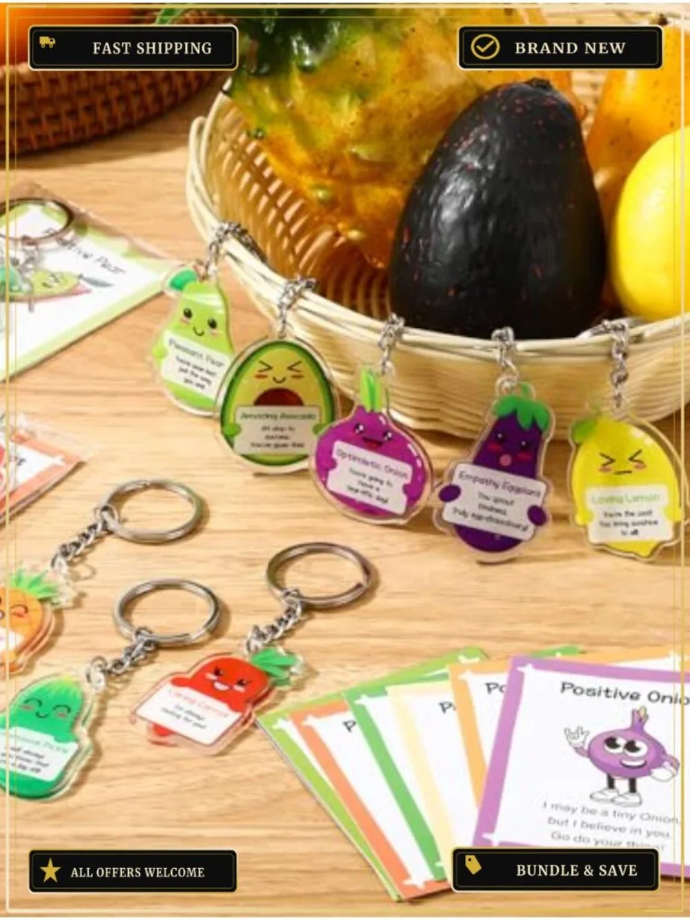 Fruit & Vegetable Inspirational Keychains Gift Set for Employee Appreciation,